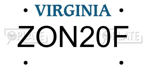 ZON20F Virginia License Plate