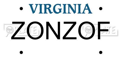 ZONZOF Virginia License Plate