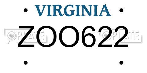 ZOO622 Virginia License Plate