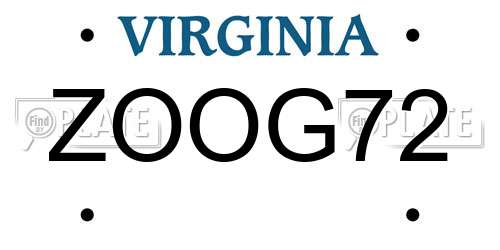 ZOOG72 Virginia License Plate