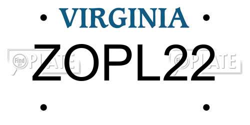 ZOPL22 Virginia License Plate