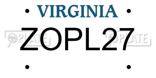 ZOPL27 Virginia License Plate