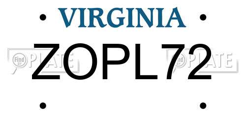 ZOPL72 Virginia License Plate