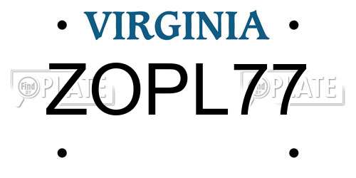 ZOPL77 Virginia License Plate