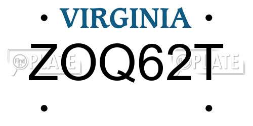 ZOQ62T Virginia License Plate