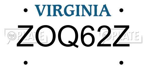 ZOQ62Z Virginia License Plate