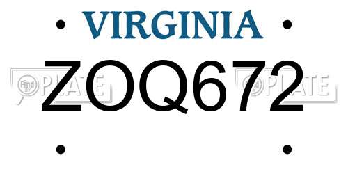 ZOQ672 Virginia License Plate