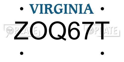 ZOQ67T Virginia License Plate
