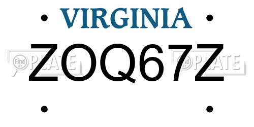 ZOQ67Z Virginia License Plate