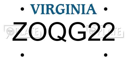 ZOQG22 Virginia License Plate