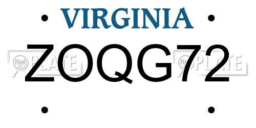 ZOQG72 Virginia License Plate