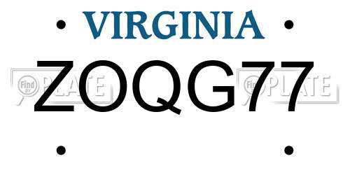 ZOQG77 Virginia License Plate
