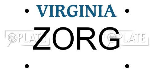 ZORG Virginia License Plate