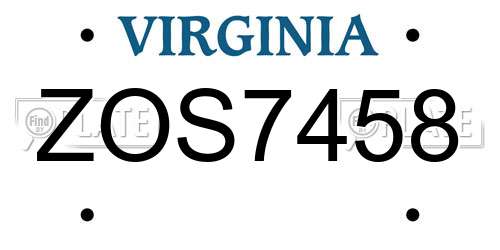 ZOS7458 Virginia License Plate
