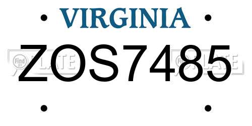 ZOS7485 Virginia License Plate