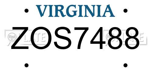 ZOS7488 Virginia License Plate