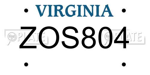 ZOS804 Virginia License Plate