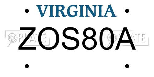 ZOS80A Virginia License Plate