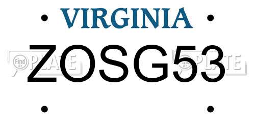 ZOSG53 Virginia License Plate