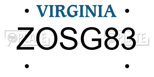 ZOSG83 Virginia License Plate