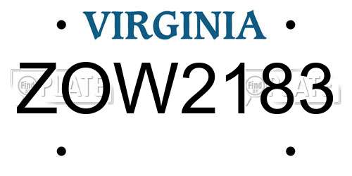 ZOW2183 Virginia License Plate