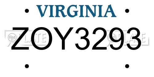 ZOY3293 Virginia License Plate