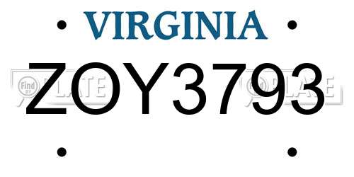 ZOY3793 Virginia License Plate