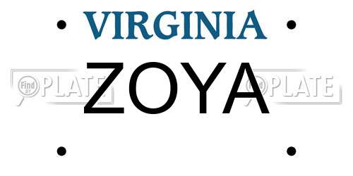 ZOYA Virginia License Plate