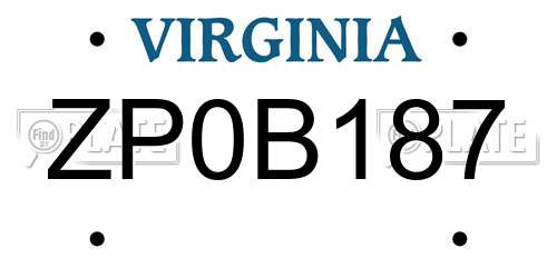 ZP0B187 Virginia License Plate