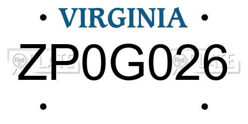 ZP0G026 Virginia License Plate