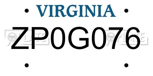 ZP0G076 Virginia License Plate