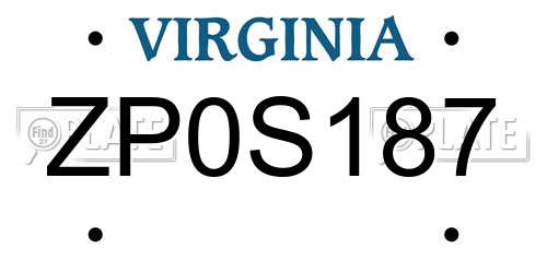 ZP0S187 Virginia License Plate