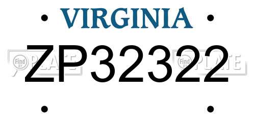ZP32322 Virginia License Plate