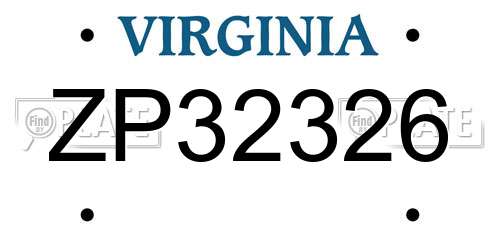 ZP32326 Virginia License Plate