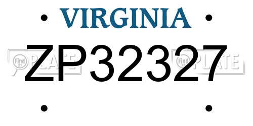 ZP32327 Virginia License Plate