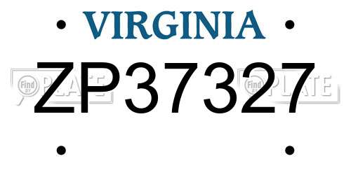 ZP37327 Virginia License Plate