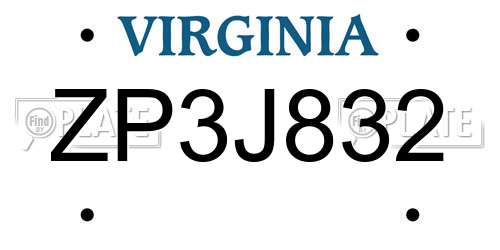 ZP3J832 Virginia License Plate