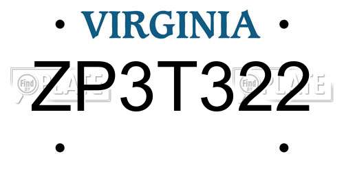ZP3T322 Virginia License Plate