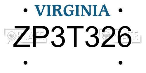 ZP3T326 Virginia License Plate