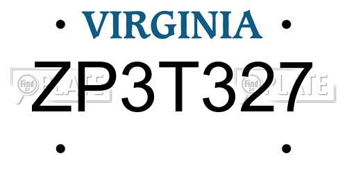 ZP3T327 Virginia License Plate