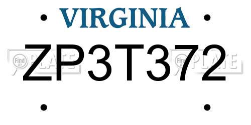 ZP3T372 Virginia License Plate