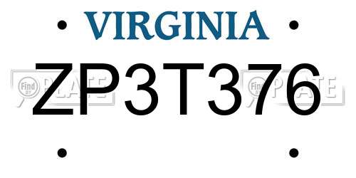 ZP3T376 Virginia License Plate