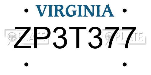 ZP3T377 Virginia License Plate