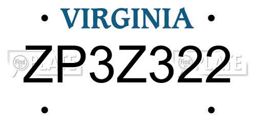 ZP3Z322 Virginia License Plate