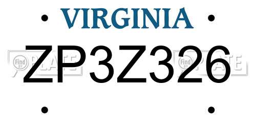 ZP3Z326 Virginia License Plate