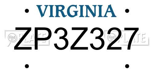 ZP3Z327 Virginia License Plate