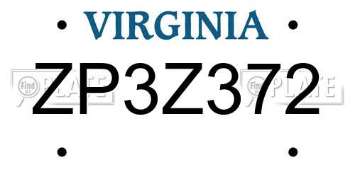 ZP3Z372 Virginia License Plate