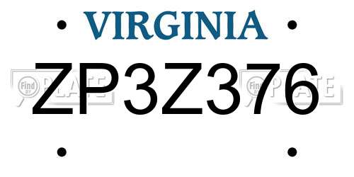 ZP3Z376 Virginia License Plate