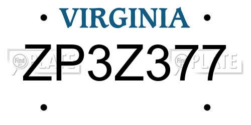 ZP3Z377 Virginia License Plate