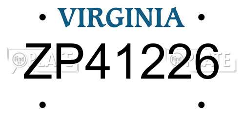 ZP41226 Virginia License Plate